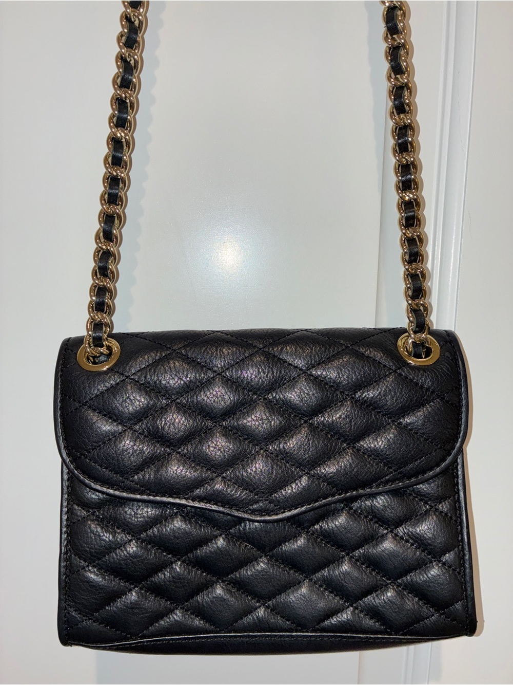Rebecca Minkoff Black Quilted Leather Crossbody Bag Chain Strap Flap Purse